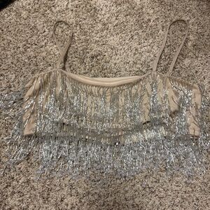 Nasty Gal Silver Fringe Crop Top